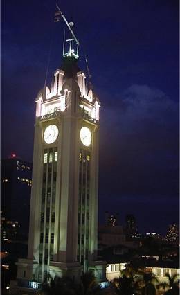 Aloha Tower at night, Honolulu Harbor, Hawaii