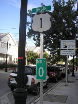 The origin of Route US 1 in Key Wesy, Florida