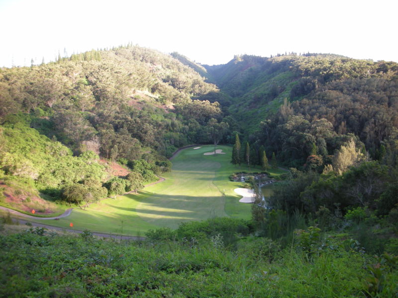 Hole 17 at the Experience at Koele golf course, Lanai Hawaii