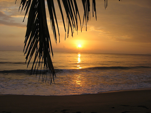 Sunset on a beautiful beach in Rincon, Puerto Rico