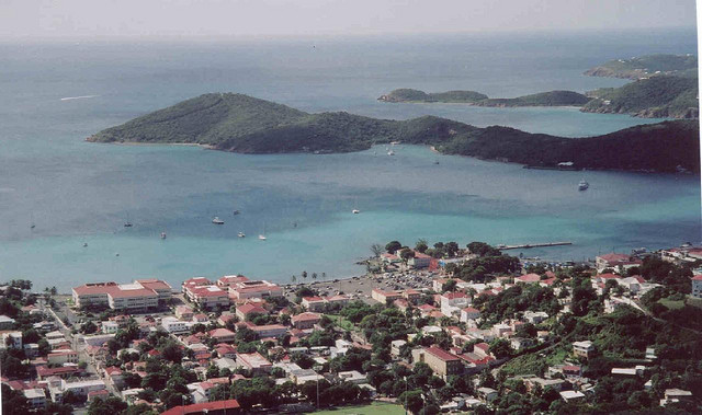 Looking at the water from over Charlotte Amalie in St. Thomas, US Virgin Islands 