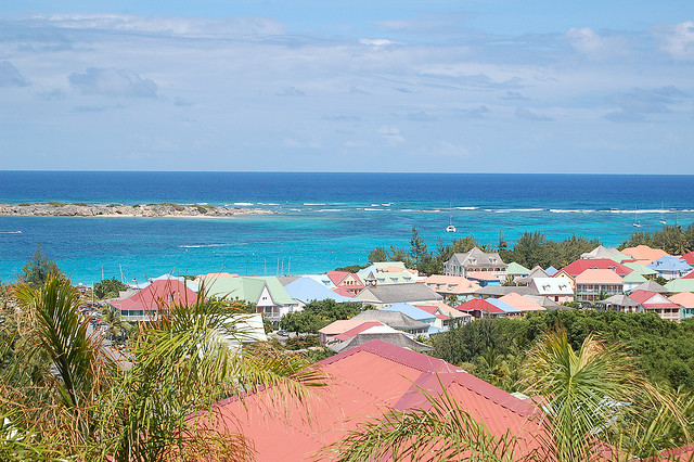 Overlooking the rooftops of Charlotte Amalie, onto the clear blue waters of St Thomas, US Virgin Islands