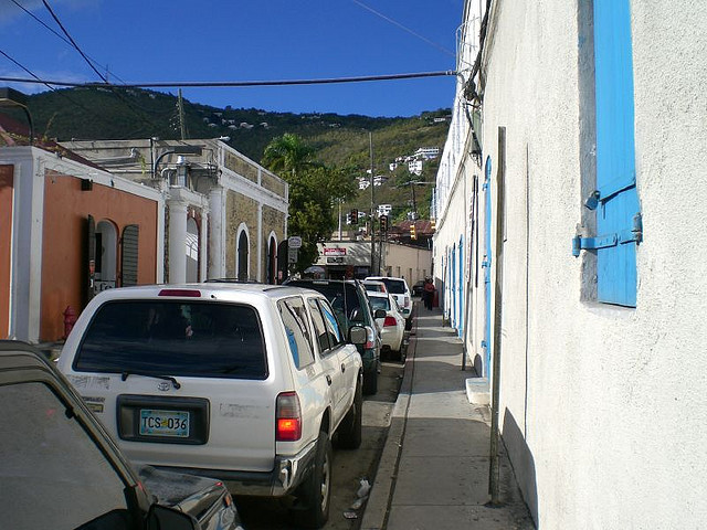 Parking on the streets of Charlotte Amalie, St Thomas, US Virgin Islands
