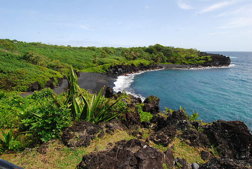 Black Sand Beaches on the coast of Hana, Maui